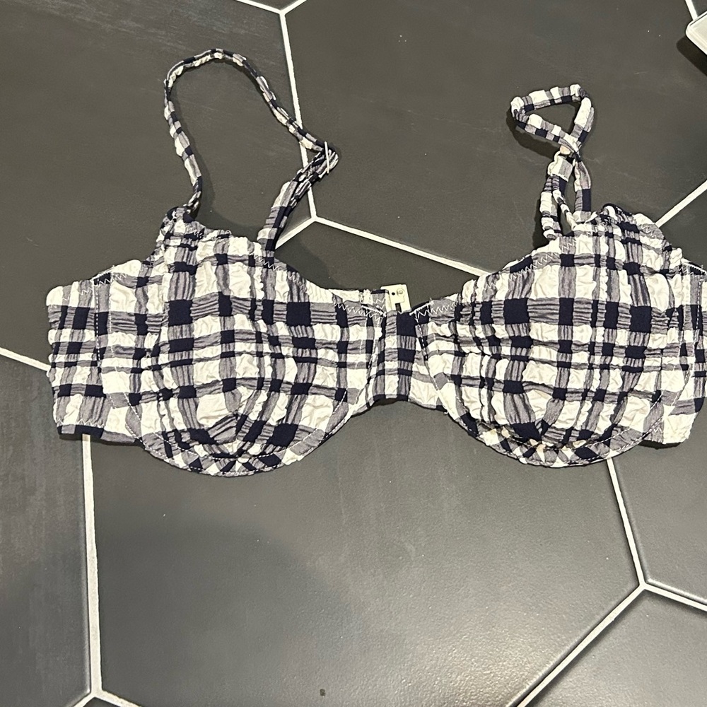 Solid & Striped Ginger Bikini Top Puckered Madras… - image 3